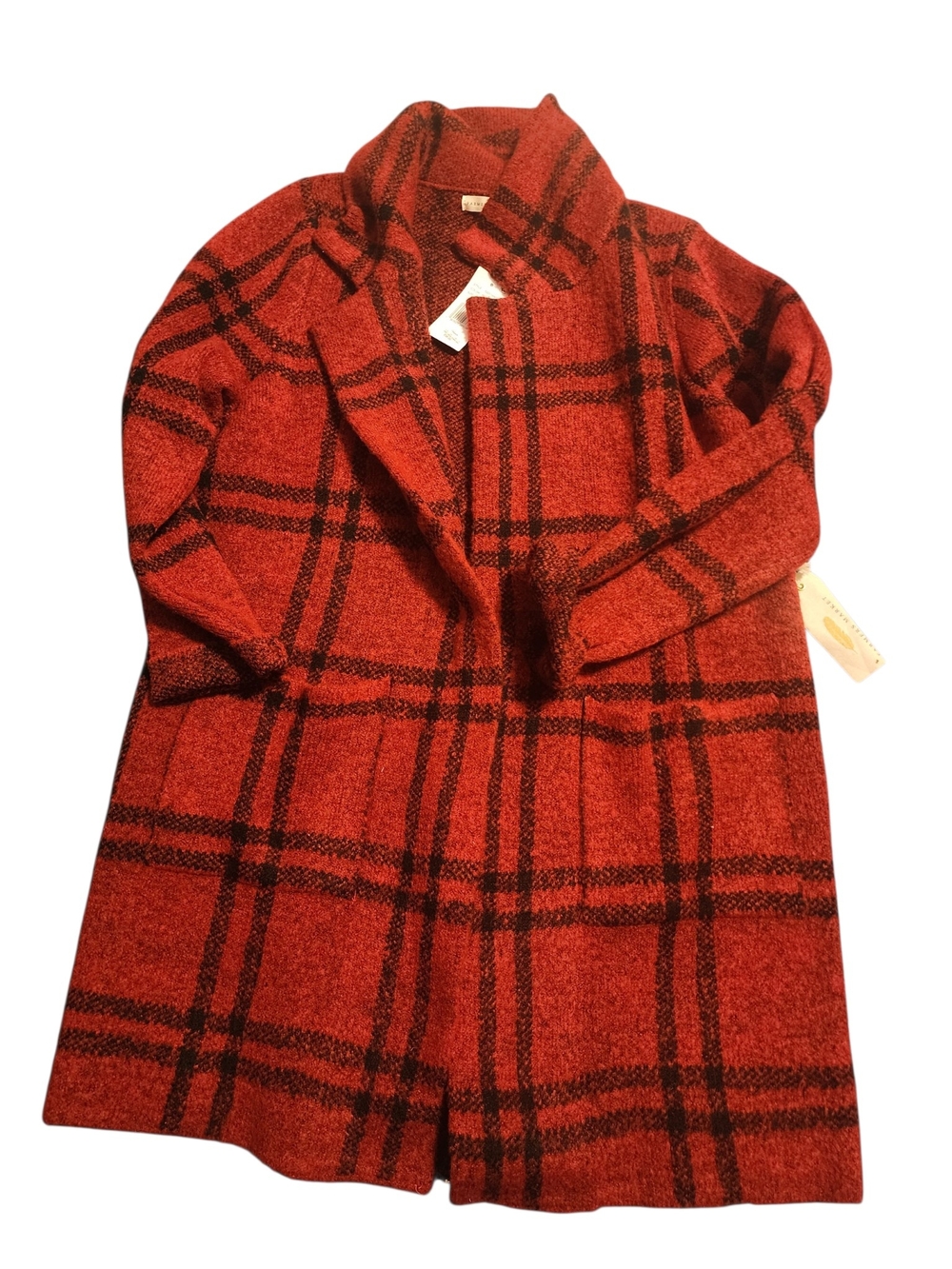Red Plaid Open-Front Coat